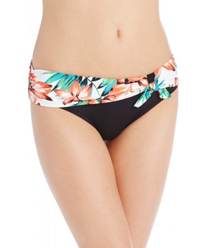 Women's Bikini Bottom Swimsuit with Front Tie Detail - Zambia Garden Castaway Black - CD11HCTB0GR $16.68-Bottoms