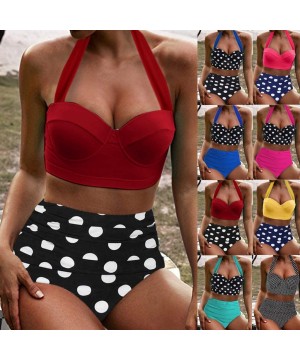 Swimsuit for Women Two Piece Retro Halter Ruched High Waist Print Bikini Set Swimwear Beach Bathing Suits - Y-c Watermelon Re...