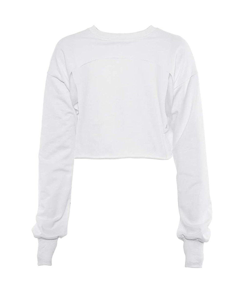 Women's Long Sleeve See-Through Sheer Mesh Crop Tops Buckle Summer Top Cover Ups - Sweater - White - C918QMZ4ITO $17.20-Cover...