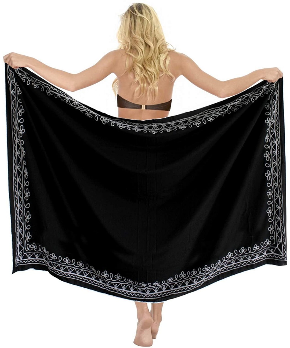 Women's One Size Swimwear Bikini Cover-Up Beach Towel Wrap Embroidered - Halloween Black_d941 - CB119PH82I3 $13.14-Cover-Ups