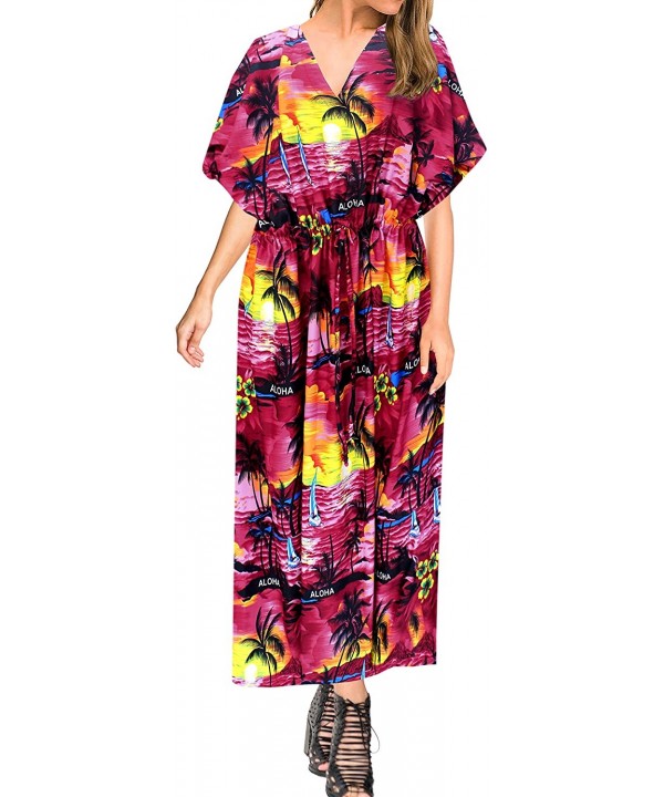 Women's Maxi Caftan Lounger Casual Beach Swim Cover Ups Drawstring A - Pink_h222 - C417AZDWNYX $28.95-Cover-Ups