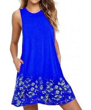 Sleeveless A line Dress Floral Beach Dress Lounge Tank Dress Tunic Style with Two Pockets Blue - C519CM5XAMQ $26.52-Cover-Ups