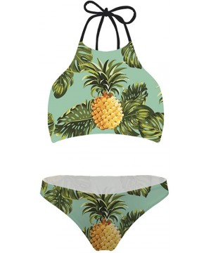 Women's Tropical Plant Fruit Pattern Swimsuit High Neck Push Up Padding Bikini Sets - Pineapple 2 - CQ18Q6L4S6O $24.14-Sets