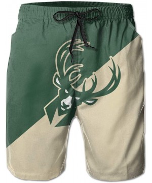 Mens Basketball Team Summer Beach Shorts Casual Drawstring Shorts with Elastic Waist and Pockets - Milwaukee Bucks - C819C4N4...