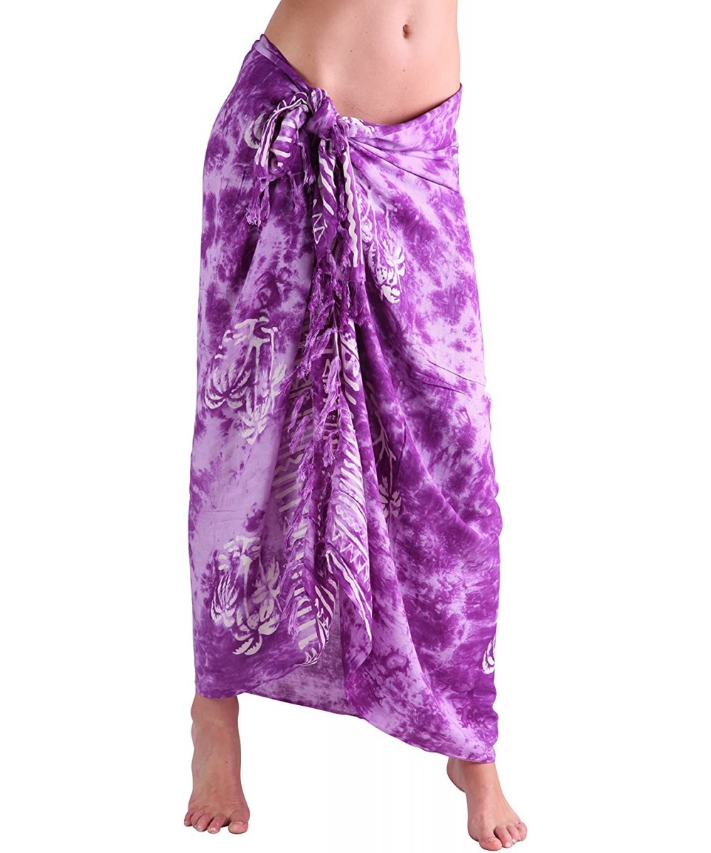 Long Batik Print Sarong Womens Swimsuit Wrap Cover Up Pareo - Purple Palms - C3122N5FEQB $19.93-Cover-Ups