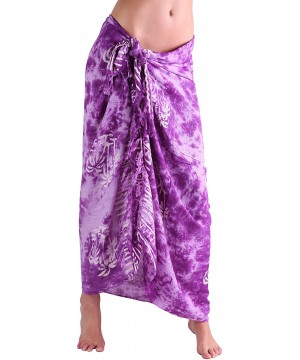 Long Batik Print Sarong Womens Swimsuit Wrap Cover Up Pareo - Purple Palms - C3122N5FEQB $19.93-Cover-Ups