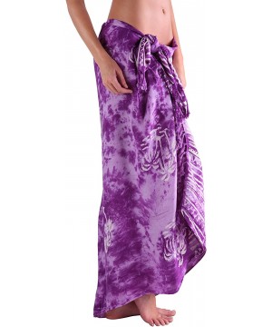 Long Batik Print Sarong Womens Swimsuit Wrap Cover Up Pareo - Purple Palms - C3122N5FEQB $19.93-Cover-Ups