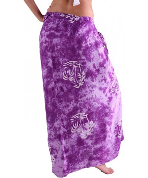 Long Batik Print Sarong Womens Swimsuit Wrap Cover Up Pareo - Purple Palms - C3122N5FEQB $19.93-Cover-Ups