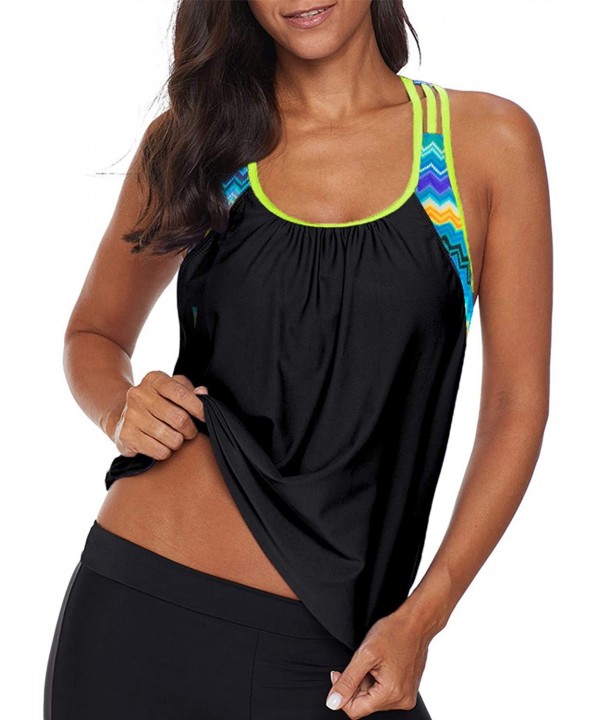 Womens Striped Printed Strappy Racerback Tankini Swim Top No Bottom S - XXXL - Striped Black - CA18TZU5NLO $23.39-Tankinis