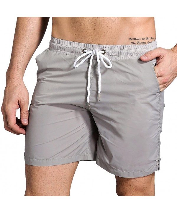 Men's Quick Dry Swim Trunks Beach Shorts with Pockets for Running Swimming Surfing - Grey - CK189W0R3UT $17.25-Trunks