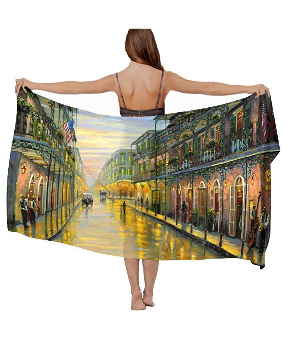 Women's Swimwear Cover Ups- Summer Vacation Beach Sarong Soft Shawl Wrap - Vintage Small Town Oil Painting - CV19C6NOAHQ $21....