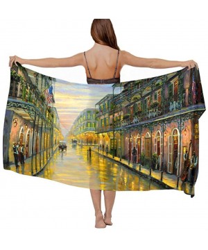 Women's Swimwear Cover Ups- Summer Vacation Beach Sarong Soft Shawl Wrap - Vintage Small Town Oil Painting - CV19C6NOAHQ $21....