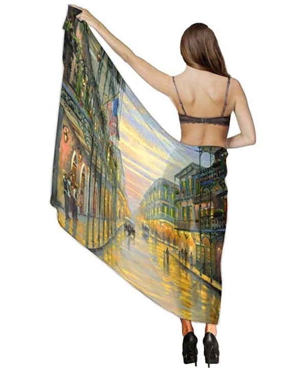 Women's Swimwear Cover Ups- Summer Vacation Beach Sarong Soft Shawl Wrap - Vintage Small Town Oil Painting - CV19C6NOAHQ $21....