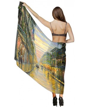 Women's Swimwear Cover Ups- Summer Vacation Beach Sarong Soft Shawl Wrap - Vintage Small Town Oil Painting - CV19C6NOAHQ $21....