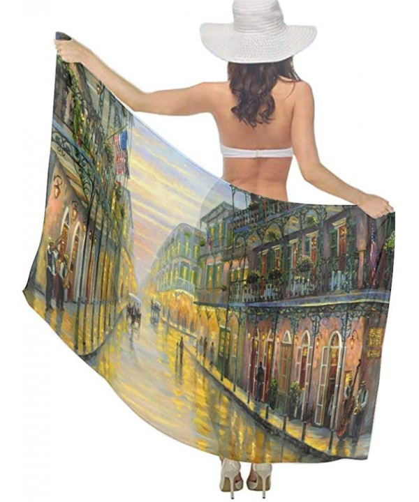 Women's Swimwear Cover Ups- Summer Vacation Beach Sarong Soft Shawl Wrap - Vintage Small Town Oil Painting - CV19C6NOAHQ $21....