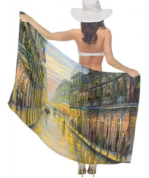 Women's Swimwear Cover Ups- Summer Vacation Beach Sarong Soft Shawl Wrap - Vintage Small Town Oil Painting - CV19C6NOAHQ $21....