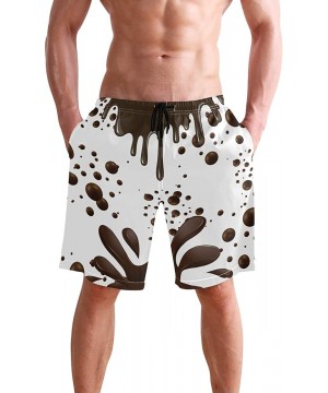 Men's Swim Trunks Japanese Cherry Blossom with Mount Fuji Quick Dry Beach Board Shorts with Pockets - Chocolate - CU18OM3OI7X...