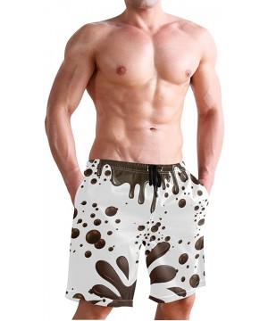 Men's Swim Trunks Japanese Cherry Blossom with Mount Fuji Quick Dry Beach Board Shorts with Pockets - Chocolate - CU18OM3OI7X...