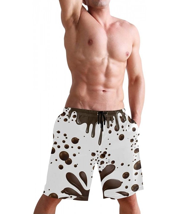 Men's Swim Trunks Japanese Cherry Blossom with Mount Fuji Quick Dry Beach Board Shorts with Pockets - Chocolate - CU18OM3OI7X...