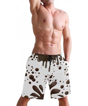 Men's Swim Trunks Japanese Cherry Blossom with Mount Fuji Quick Dry Beach Board Shorts with Pockets - Chocolate - CU18OM3OI7X...