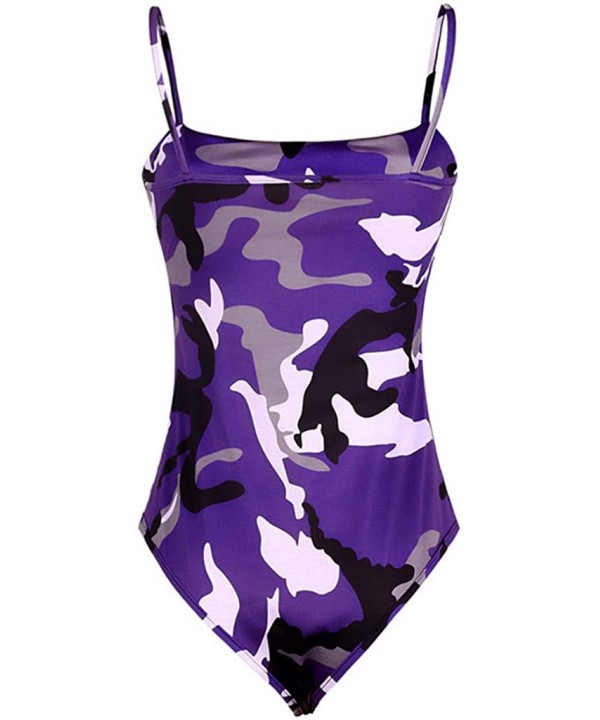 Women 2019 Bathing Suit Monokini Swimwear Sexy Camouflage High Cut Strapless One Piece Funny Halter Swimsuit Zzpurple - C518Q...