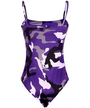 Women 2019 Bathing Suit Monokini Swimwear Sexy Camouflage High Cut Strapless One Piece Funny Halter Swimsuit Zzpurple - C518Q...