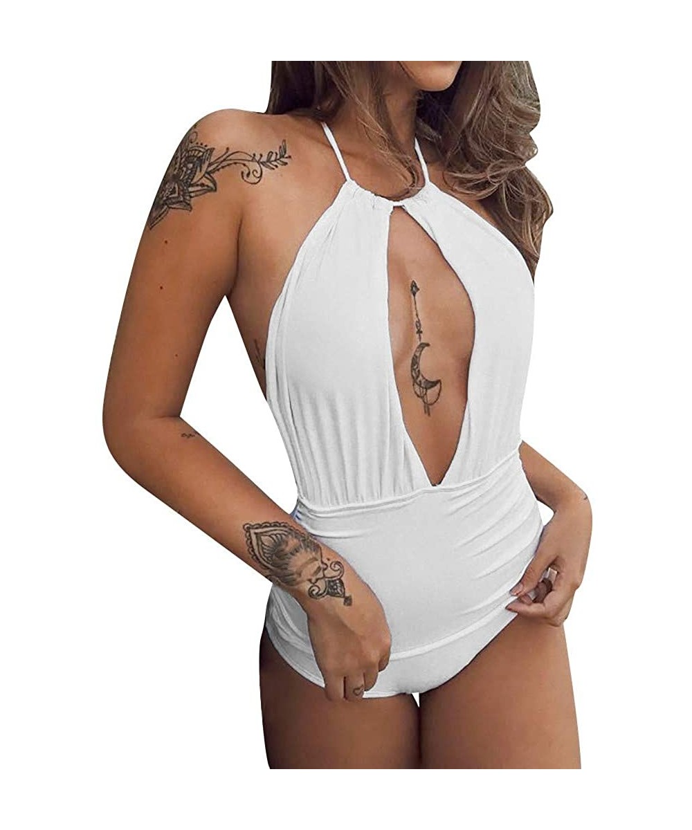 Women Cut Out Monokini Sexy High Waist Padded One Piece Swimsuit - White - C618UQCOX94 $12.44-One-Pieces