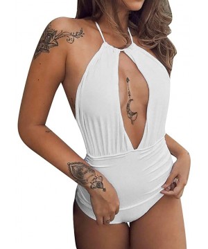 Women Cut Out Monokini Sexy High Waist Padded One Piece Swimsuit - White - C618UQCOX94 $12.44-One-Pieces