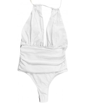 Women Cut Out Monokini Sexy High Waist Padded One Piece Swimsuit - White - C618UQCOX94 $12.44-One-Pieces