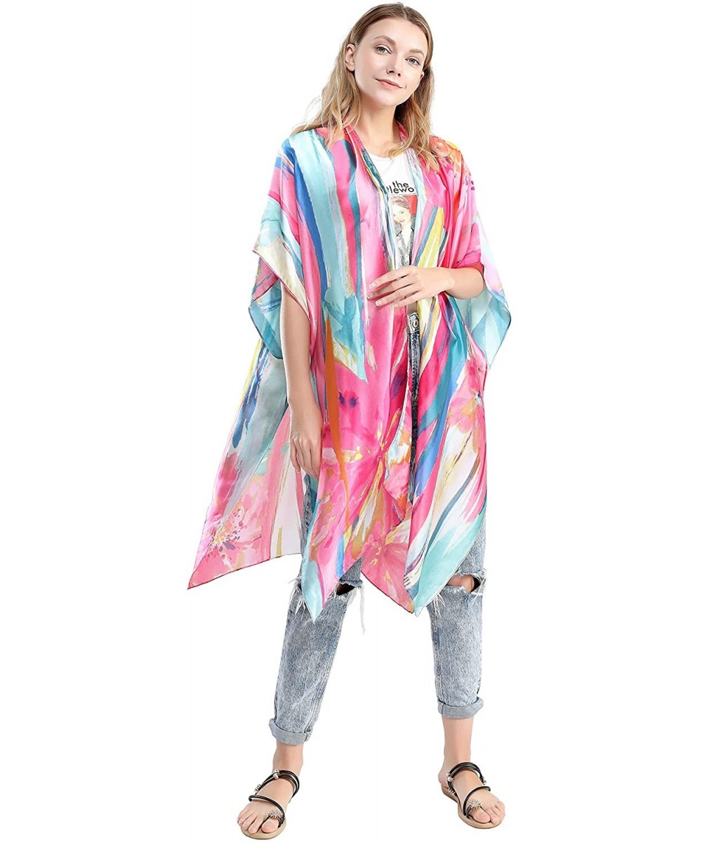 Women's Top Apparel Kimono Ruana Cardigan Beach Swimwear Cover Up Blouse - Fuchsia - CI19C54UKNH $22.30-Cover-Ups