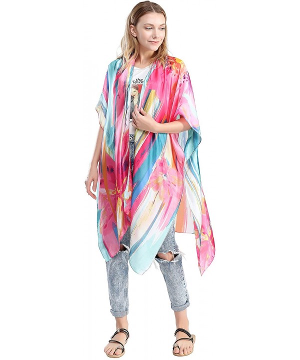 Women's Top Apparel Kimono Ruana Cardigan Beach Swimwear Cover Up Blouse - Fuchsia - CI19C54UKNH $22.30-Cover-Ups