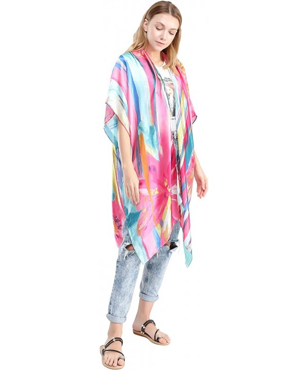 Women's Top Apparel Kimono Ruana Cardigan Beach Swimwear Cover Up Blouse - Fuchsia - CI19C54UKNH $22.30-Cover-Ups