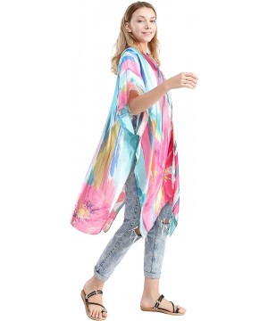 Women's Top Apparel Kimono Ruana Cardigan Beach Swimwear Cover Up Blouse - Fuchsia - CI19C54UKNH $22.30-Cover-Ups