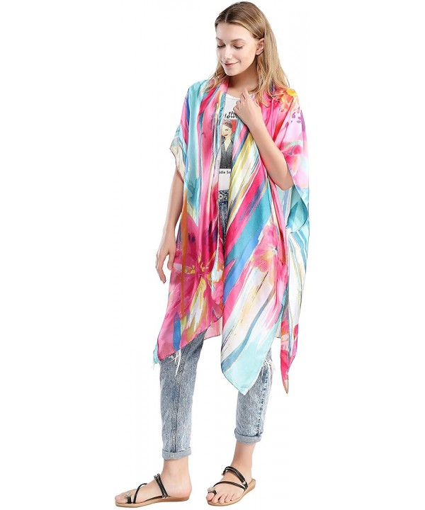 Women's Top Apparel Kimono Ruana Cardigan Beach Swimwear Cover Up Blouse - Fuchsia - CI19C54UKNH $22.30-Cover-Ups