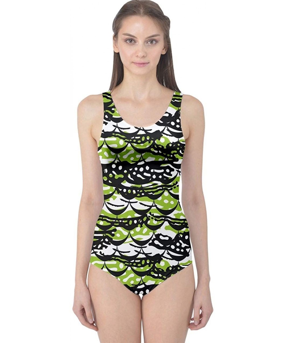 Womens Beachwear Sharks Penguin Dolphin Octopus Whale Fish Scales One Piece Swimsuit- X- Dark Green Scale - CE18TISZ9QY $23.4...