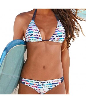 Women's Print Bikini Set Striped Backless Tie Side Bottom Triangle Two Piece Beach Bathing Suit-Stripe Color-L - Stripe color...