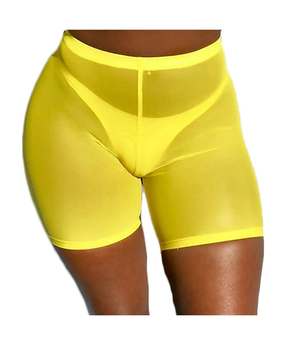 Women Sexy Perspective Mesh Sheer Swim Shorts Pants Bikini Bottom Cover up - A-yellow - CW18EO8A7D2 $11.19-Tankinis