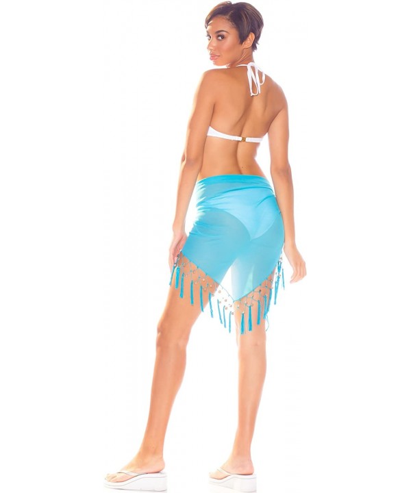 Womens Sheer Swimsuit Cover-Up Sarong in Your Choice of Colors - Turquoise - CP118O0B9PZ $12.45-Cover-Ups