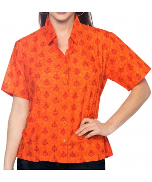 Women's Plus Size Hawaiian Shirt Button Down Aloha Camp Shirt Printed A - Pumpkin Orange_x379 - CA12HIFN8WD $17.87-Cover-Ups