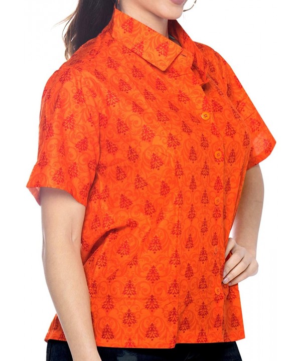 Women's Plus Size Hawaiian Shirt Button Down Aloha Camp Shirt Printed A - Pumpkin Orange_x379 - CA12HIFN8WD $17.87-Cover-Ups