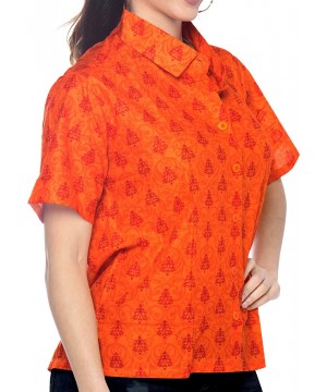 Women's Plus Size Hawaiian Shirt Button Down Aloha Camp Shirt Printed A - Pumpkin Orange_x379 - CA12HIFN8WD $17.87-Cover-Ups