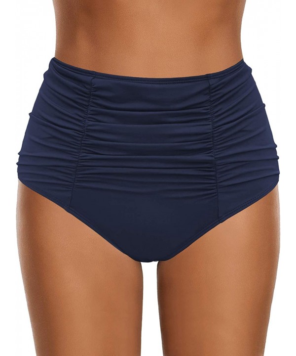 Women's High Waisted Swim Bottom Ruched Bikini Tankini Swimsuit Briefs - E Navy - CB1938LDCXH $22.70-Tankinis