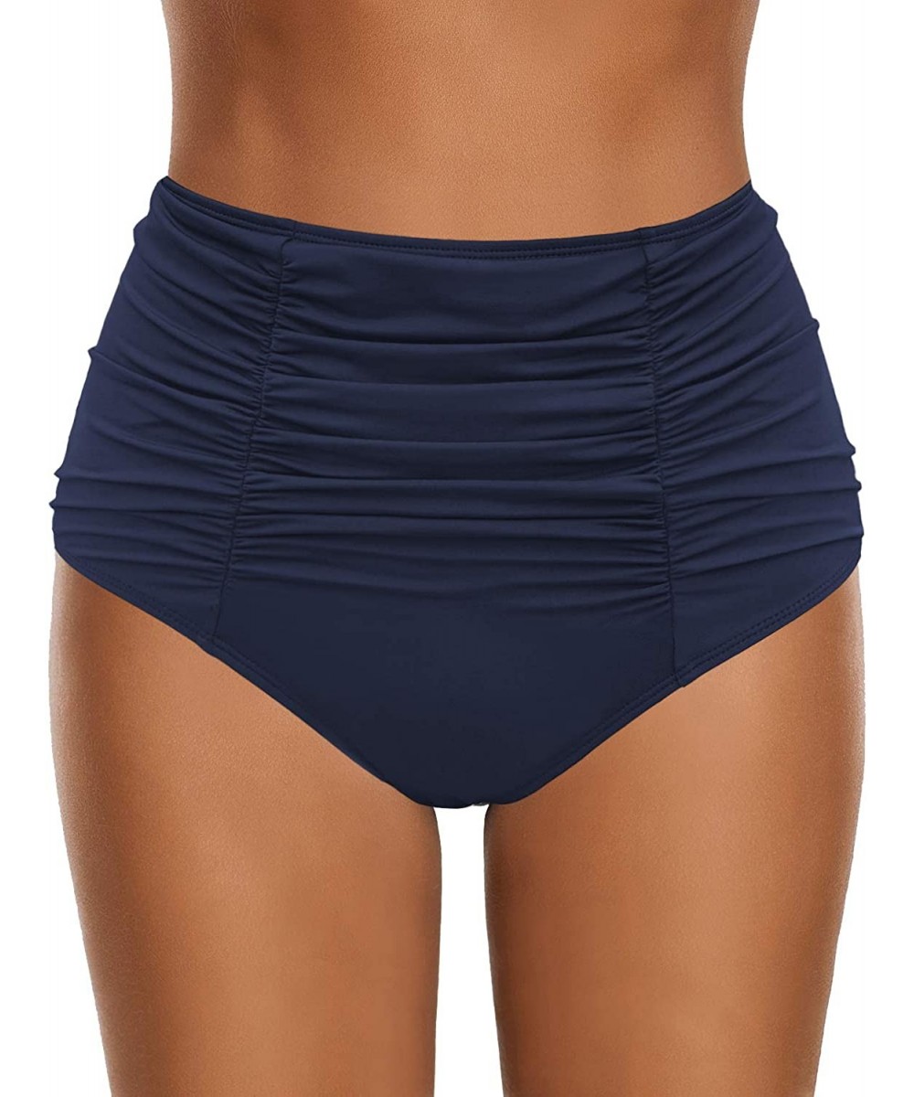 Women's High Waisted Swim Bottom Ruched Bikini Tankini Swimsuit Briefs - E Navy - CB1938LDCXH $22.70-Tankinis