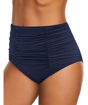 Women's High Waisted Swim Bottom Ruched Bikini Tankini Swimsuit Briefs - E Navy - CB1938LDCXH $22.70-Tankinis