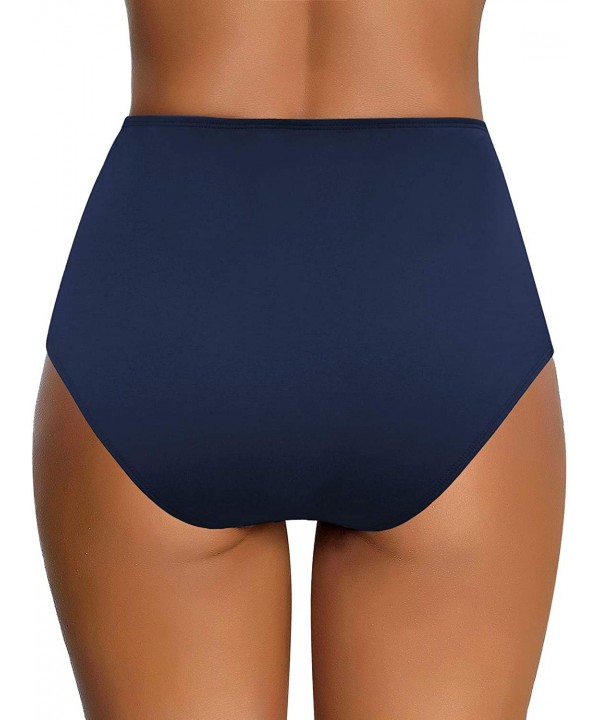 Women's High Waisted Swim Bottom Ruched Bikini Tankini Swimsuit Briefs - E Navy - CB1938LDCXH $22.70-Tankinis