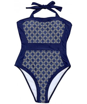 Swimsuits for Women One Piece Ruched Swimming Stripe Print Bathing Suits Sexy Swimwear Monokini Beachwear - Navy - CH194AHSR4...