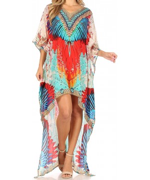 Laisson Flowy Hi Low Caftan Rhinestone Boxy V Neck Dress Top Cover/Up - Fm106-multi - CU18877959C $44.22-Cover-Ups