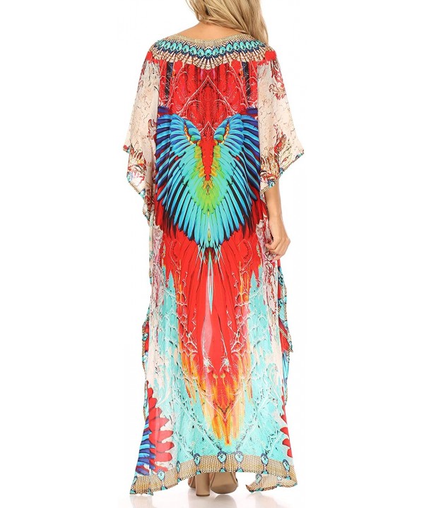 Laisson Flowy Hi Low Caftan Rhinestone Boxy V Neck Dress Top Cover/Up - Fm106-multi - CU18877959C $44.22-Cover-Ups