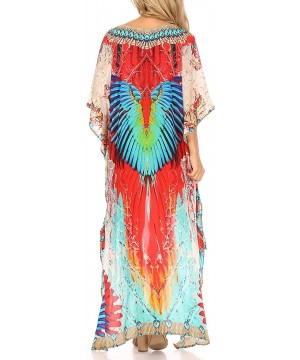 Laisson Flowy Hi Low Caftan Rhinestone Boxy V Neck Dress Top Cover/Up - Fm106-multi - CU18877959C $44.22-Cover-Ups