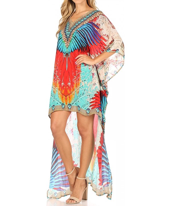 Laisson Flowy Hi Low Caftan Rhinestone Boxy V Neck Dress Top Cover/Up - Fm106-multi - CU18877959C $44.22-Cover-Ups